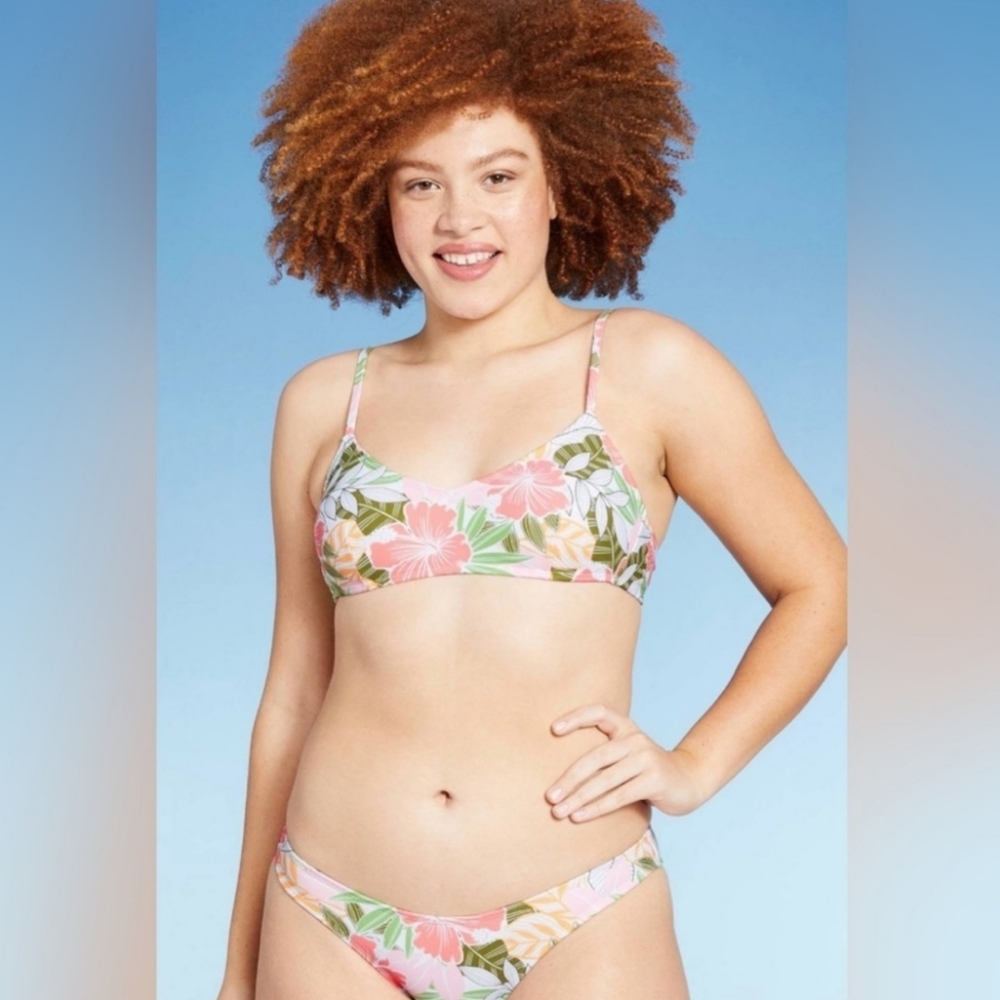 Xhilaration Women's NWT 2pc Tropical Floral High Leg Scoop Waist Bikini Sets